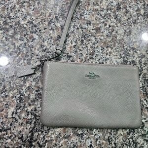Coach Pebbled Leather Wristlet in Gray